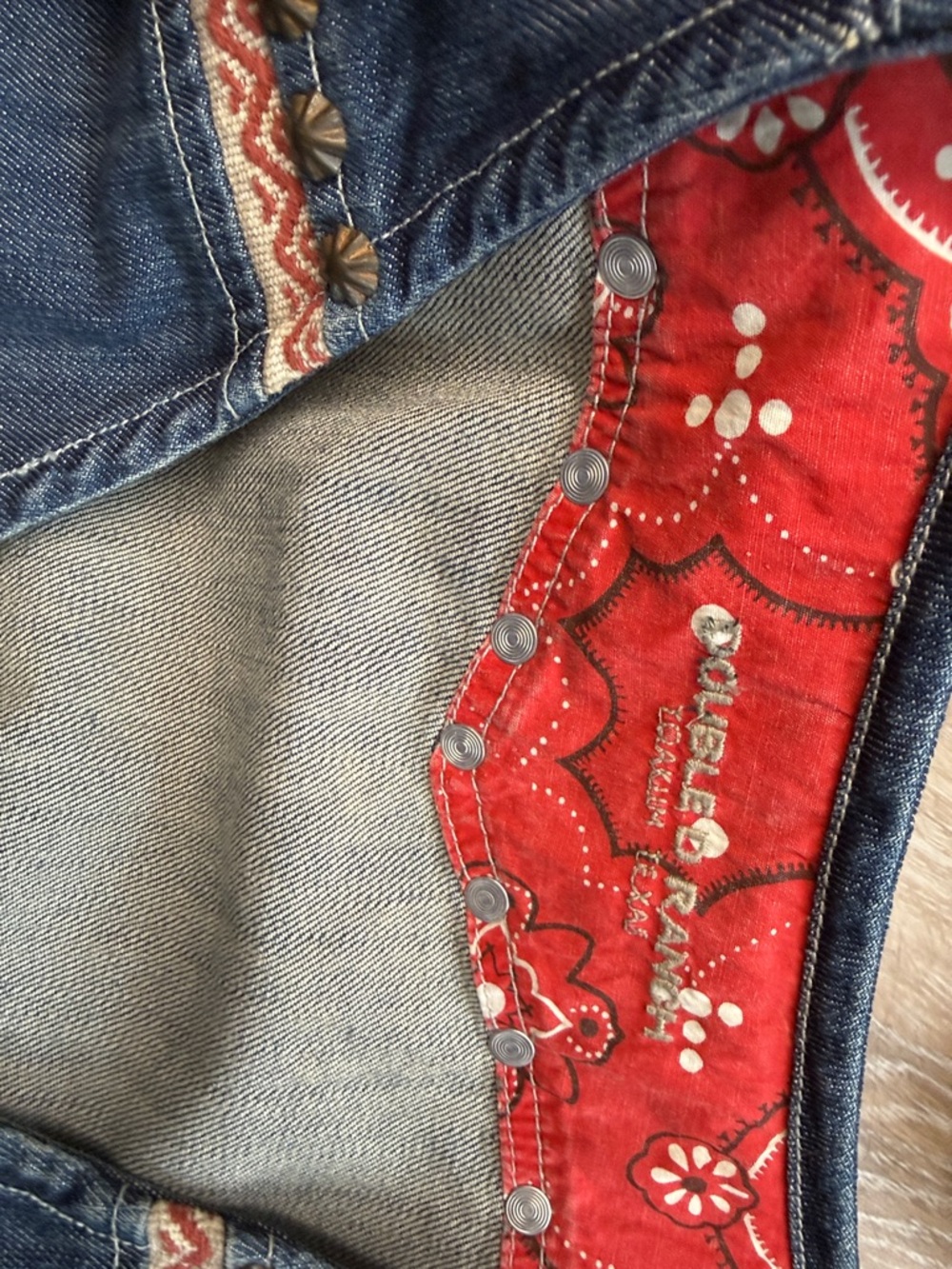 Double Ranch Embroidered Denim Vest with Red Bandana Accents Women's size small - Picture 6 of 10